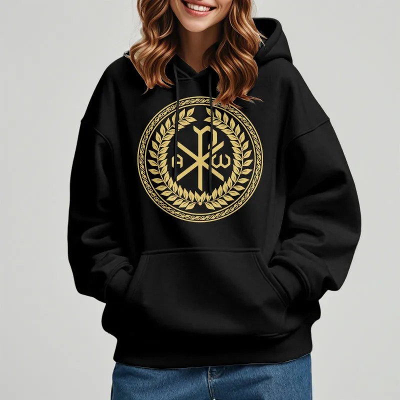 Christianartworkshop Classic Style Sacred Chi-rho Emblem Laurel Wreath Fleece Lined Polyester Hoodie sold by Christian Art Workshop product image thumbnail 2