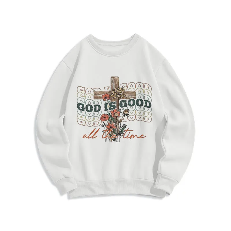 Christianartworkshop Classic Colored Style God is Good All the Time Fleece Lined Polyester Sweatshirt sold by Christian Art Workshop