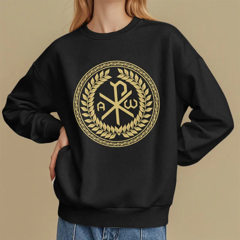 Christianartworkshop Classic Style Sacred Chi-rho Emblem Laurel Wreath Fleece Lined Polyester Sweatshirt sold by Christian Art Workshop product image thumbnail 3