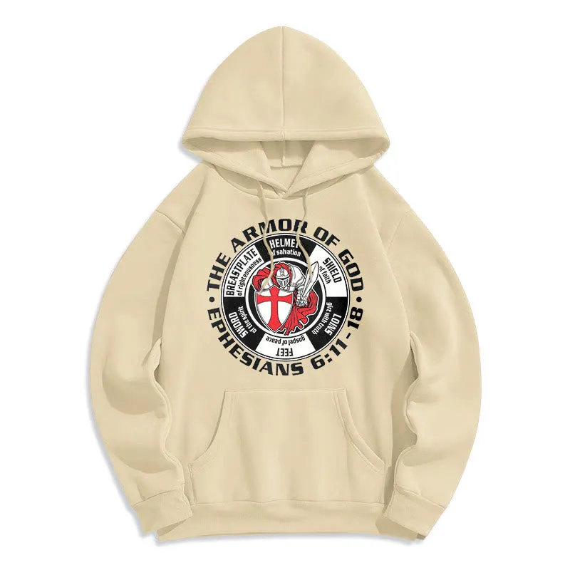 Christianartworkshop Modern Colored Style Crusader Knight Armor of God Fleece Lined Polyester Hoodie sold by Christian Art Workshop