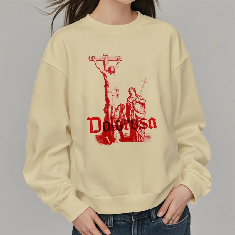Christianartworkshop Classic Style Dolorosa Crucifix Jesus Sacred Faith Fleece Lined Polyester Sweatshirt sold by Christian Art Workshop product image thumbnail 5