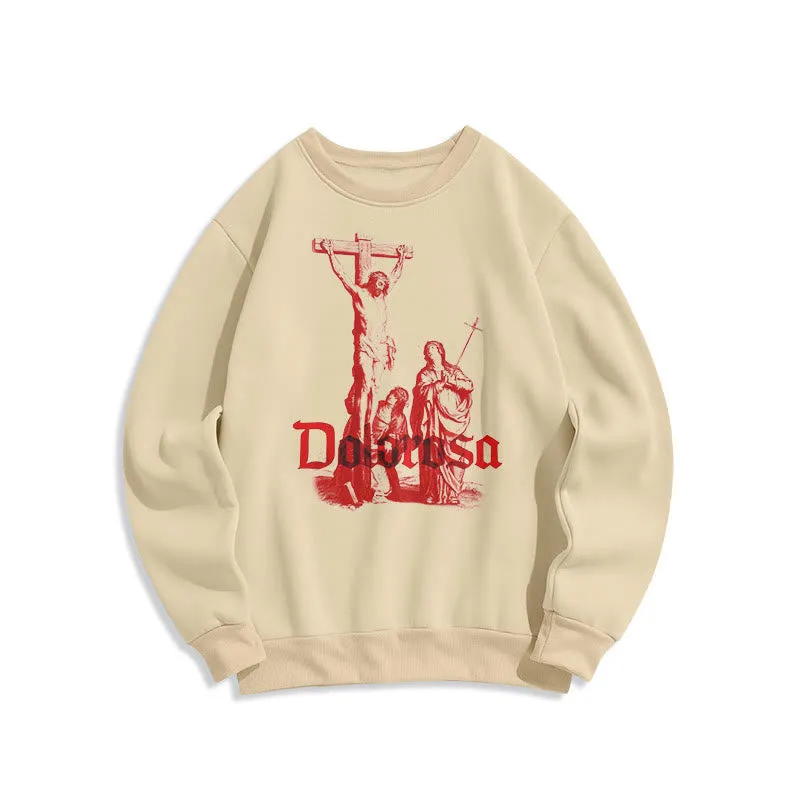 Christianartworkshop Classic Style Dolorosa Crucifix Jesus Sacred Faith Fleece Lined Polyester Sweatshirt sold by Christian Art Workshop