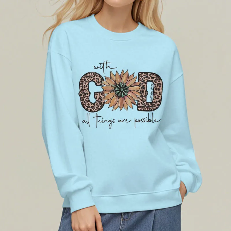 Christianartworkshop Quotation Style With God All Things Are Possible Fleece Lined Polyester Sweatshirt sold by Christian Art Workshop product image thumbnail 3