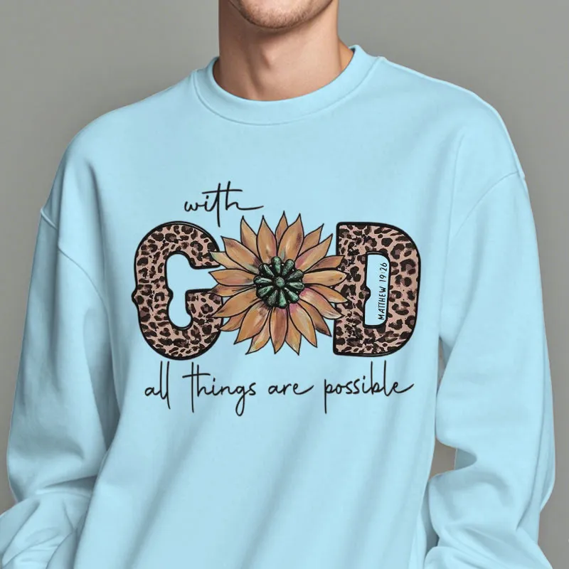 Christianartworkshop Quotation Style With God All Things Are Possible Fleece Lined Polyester Sweatshirt sold by Christian Art Workshop product image thumbnail 2