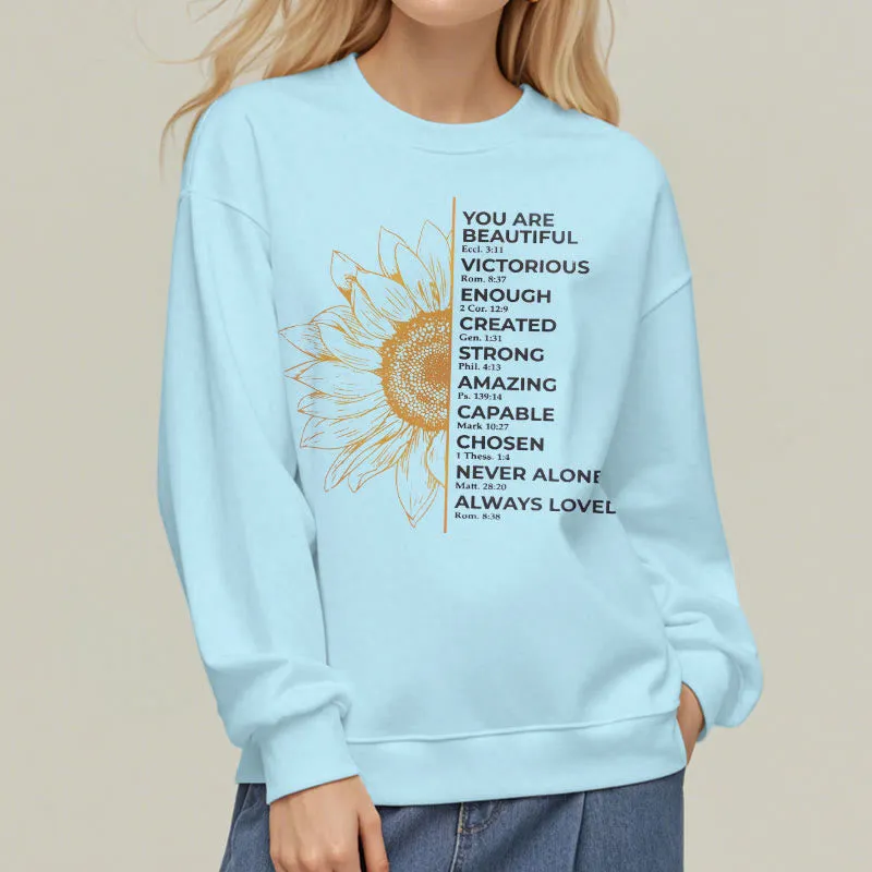 Christianartworkshop Quotation Style Sunflower Strength Positivity Fleece Lined Polyester Sweatshirt sold by Christian Art Workshop product image thumbnail 5