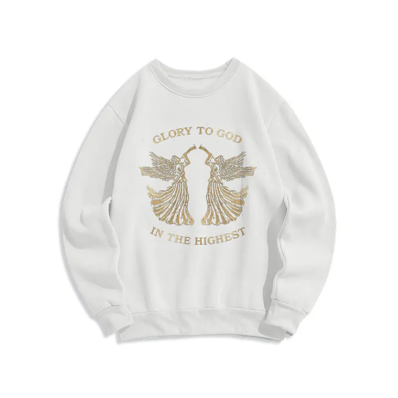 Christianartworkshop Classic Style Glory To God In The Highest Angel Fleece Lined Polyester Sweatshirt sold by Christian Art Workshop