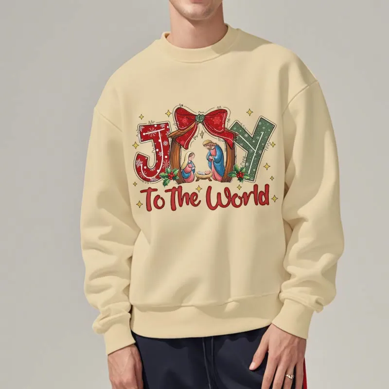Christianartworkshop Colored Style Joy To The World Nativity Scene Fleece Lined Polyester Sweatshirt sold by Christian Art Workshop product image thumbnail 2