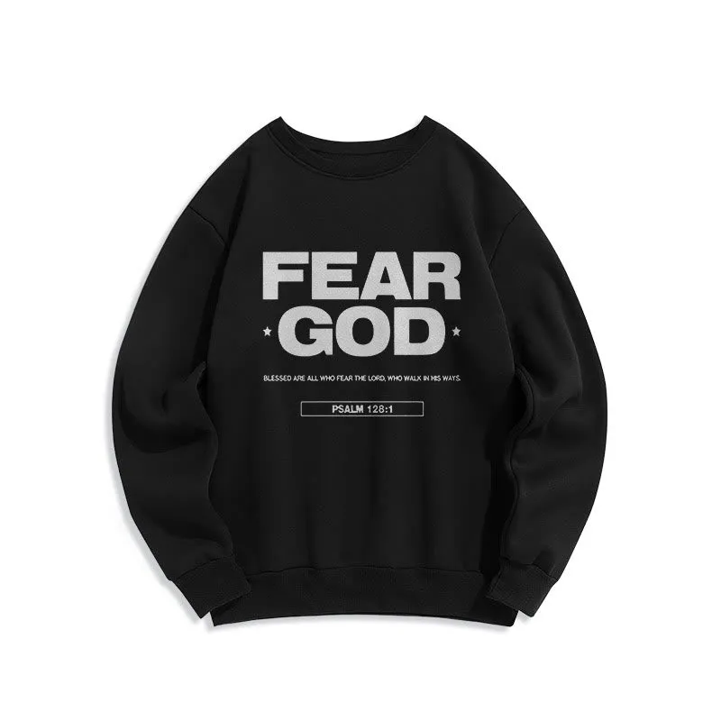 Christianartworkshop Classic Quotation Style Fear God Faith Blessed Fleece Lined Polyester Sweatshirt sold by Christian Art Workshop