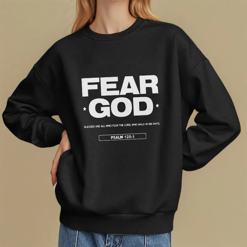 Christianartworkshop Classic Quotation Style Fear God Faith Blessed Fleece Lined Polyester Sweatshirt sold by Christian Art Workshop product image thumbnail 2