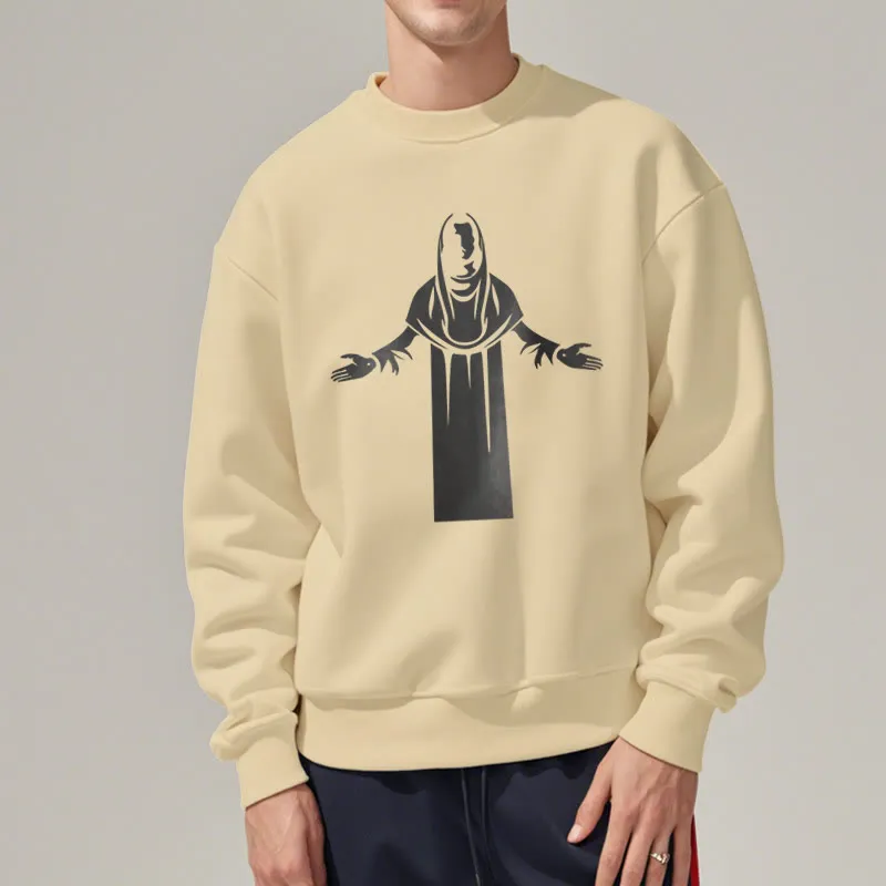 Christianartworkshop Classic Style Saint Figure Hands Open Praying Fleece Lined Polyester Sweatshirt sold by Christian Art Workshop product image thumbnail 3