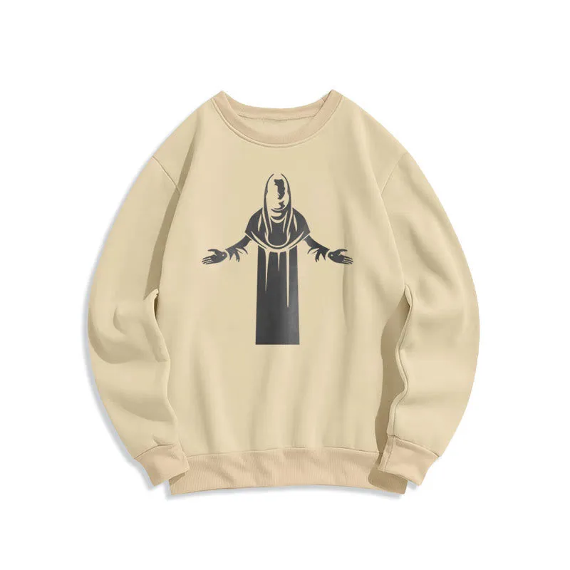Christianartworkshop Classic Style Saint Figure Hands Open Praying Fleece Lined Polyester Sweatshirt sold by Christian Art Workshop