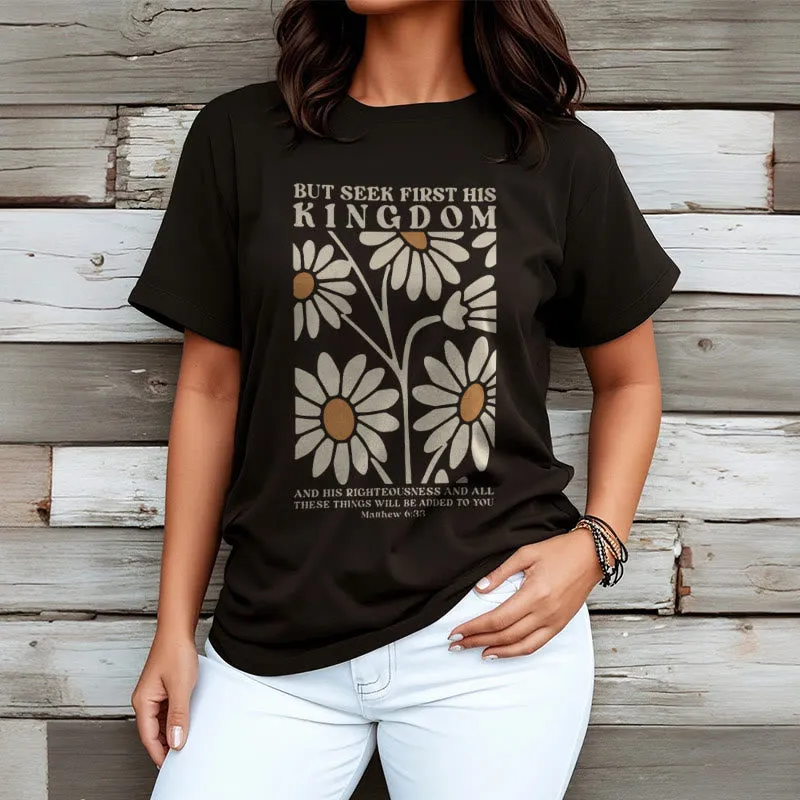 Christianartworkshop Quotation Style Matthew 6:33 But Seek First His Kingdom Floral Short Sleeve T-shirt sold by Christian Art Workshop product image thumbnail 2