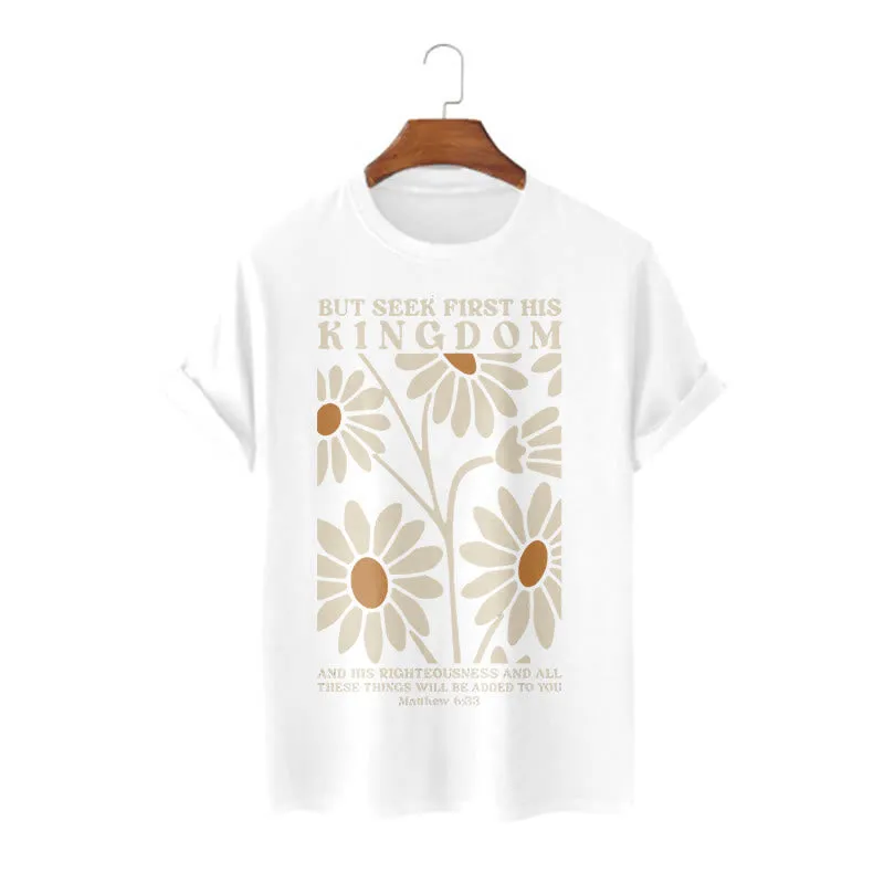 Christianartworkshop Quotation Style Matthew 6:33 But Seek First His Kingdom Floral Short Sleeve T-shirt sold by Christian Art Workshop product image thumbnail 3