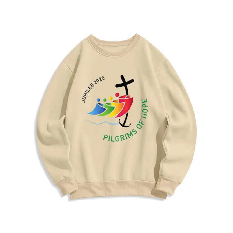 Christianartworkshop Colored Style Pilgrims of Hope Jubilee Fleece Lined Polyester Sweatshirt sold by Christian Art Workshop product image thumbnail 3