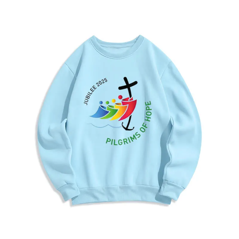 Christianartworkshop Colored Style Pilgrims of Hope Jubilee Fleece Lined Polyester Sweatshirt sold by Christian Art Workshop product image thumbnail 4