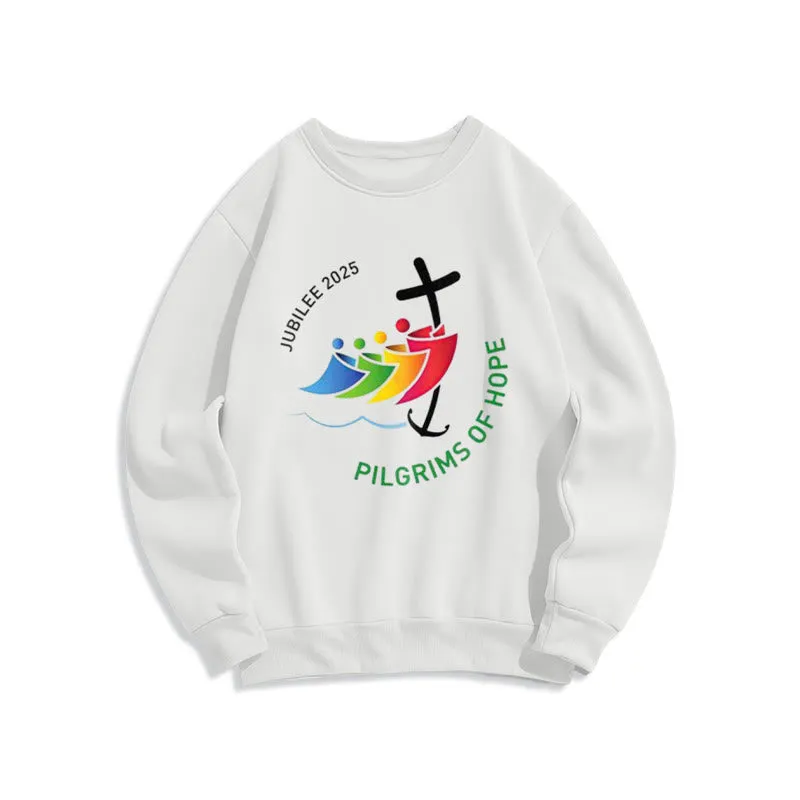 Christianartworkshop Colored Style Pilgrims of Hope Jubilee Fleece Lined Polyester Sweatshirt sold by Christian Art Workshop