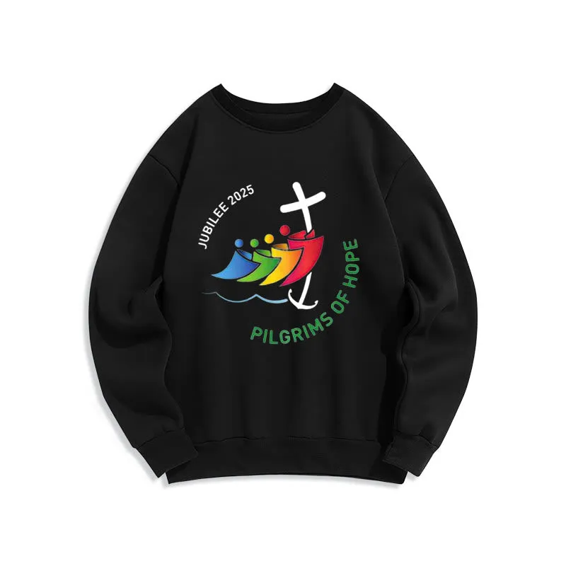 Christianartworkshop Colored Style Pilgrims of Hope Jubilee Fleece Lined Polyester Sweatshirt sold by Christian Art Workshop product image thumbnail 5