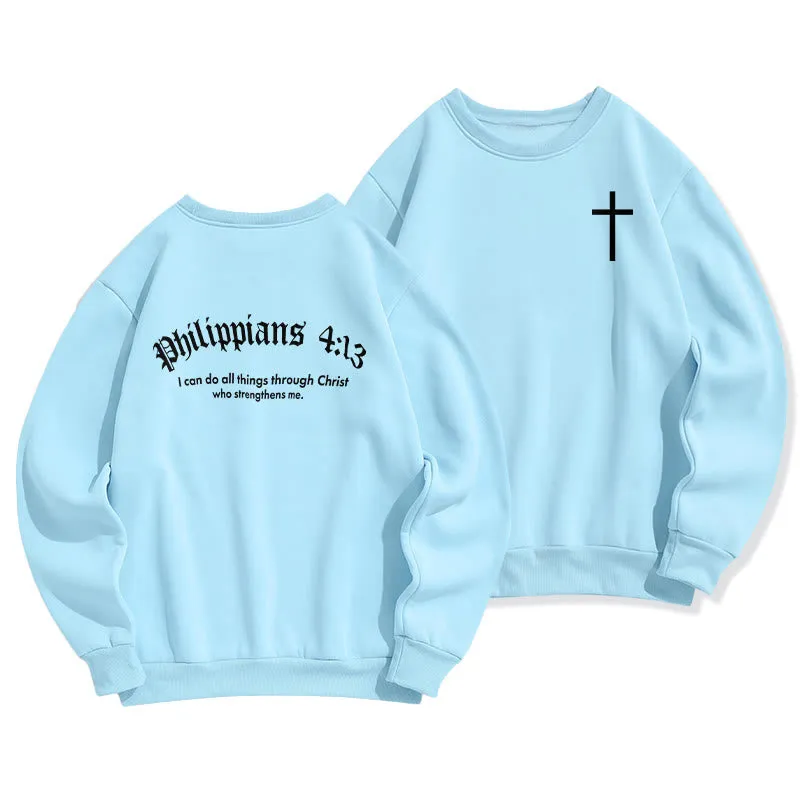 Christianartworkshop Quotation Style Bold Faith in Philippians 413 Fleece Lined Polyester Sweatshirt sold by Christian Art Workshop product image thumbnail 3
