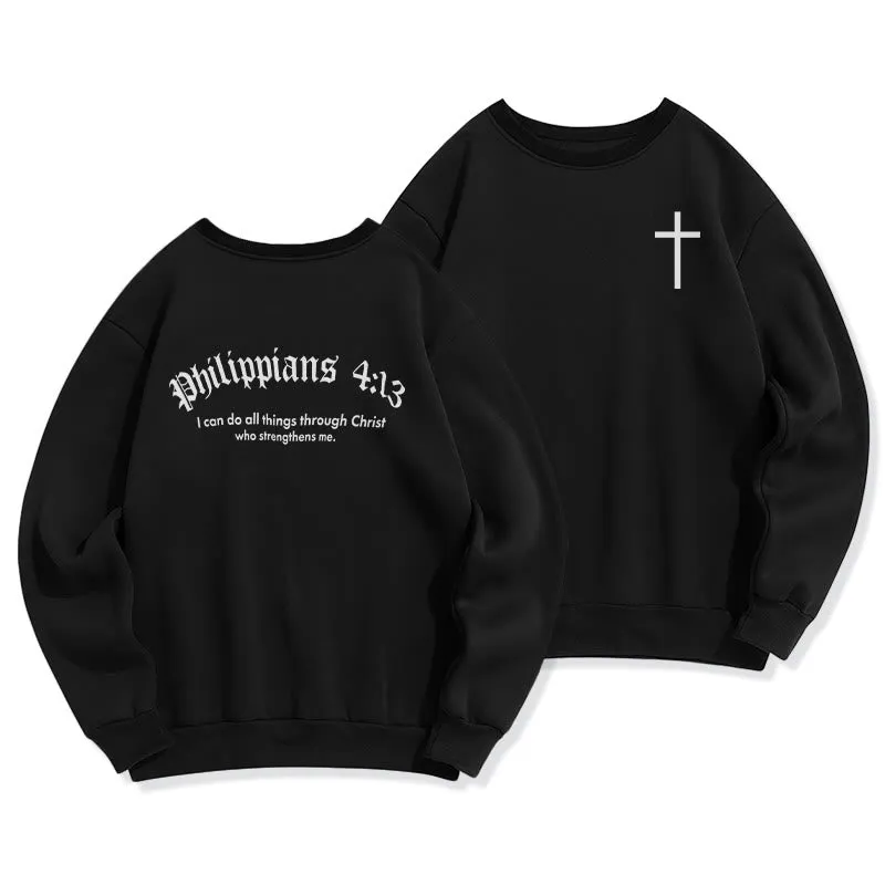 Christianartworkshop Quotation Style Bold Faith in Philippians 413 Fleece Lined Polyester Sweatshirt sold by Christian Art Workshop product image thumbnail 4