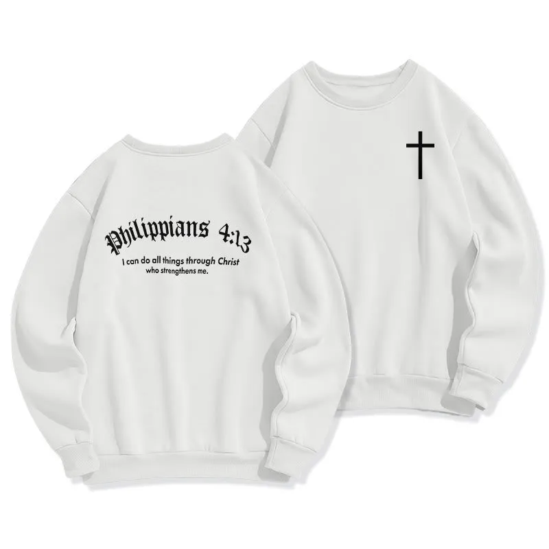 Christianartworkshop Quotation Style Bold Faith in Philippians 413 Fleece Lined Polyester Sweatshirt sold by Christian Art Workshop