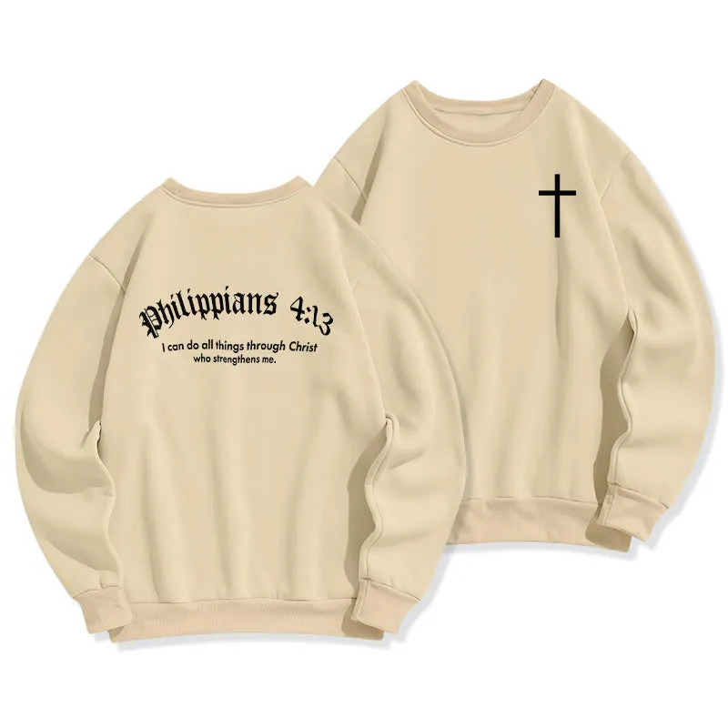 Christianartworkshop Quotation Style Bold Faith in Philippians 413 Fleece Lined Polyester Sweatshirt sold by Christian Art Workshop product image thumbnail 5