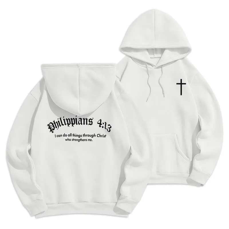 Christianartworkshop Quotation Style Bold Faith in Philippians 413 Fleece Lined Polyester Hoodie sold by Christian Art Workshop