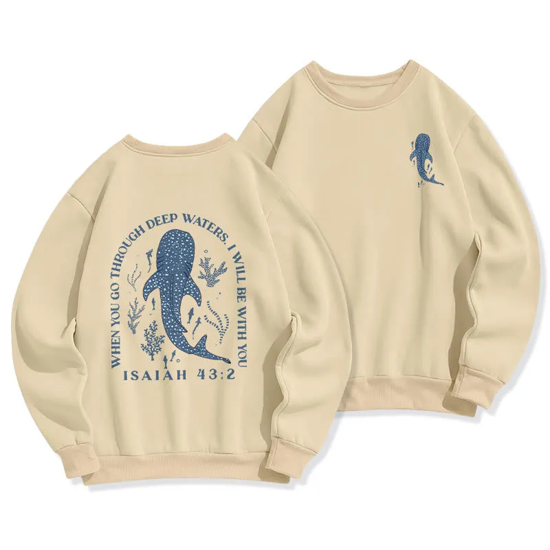 Christianartworkshop Modern Colored Style Faith Beneath the Waves Fleece Lined Polyester Sweatshirt sold by Christian Art Workshop product image thumbnail 3