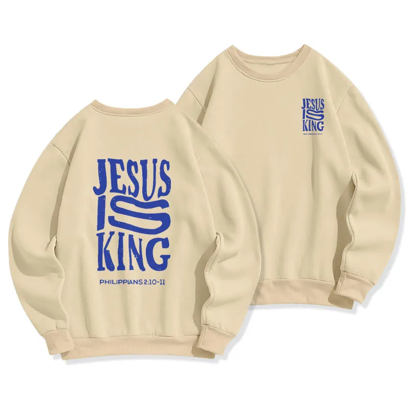 Christianartworkshop Bold Street Style Jesus Is King Bold Fleece Lined Polyester Sweatshirt sold by Christian Art Workshop