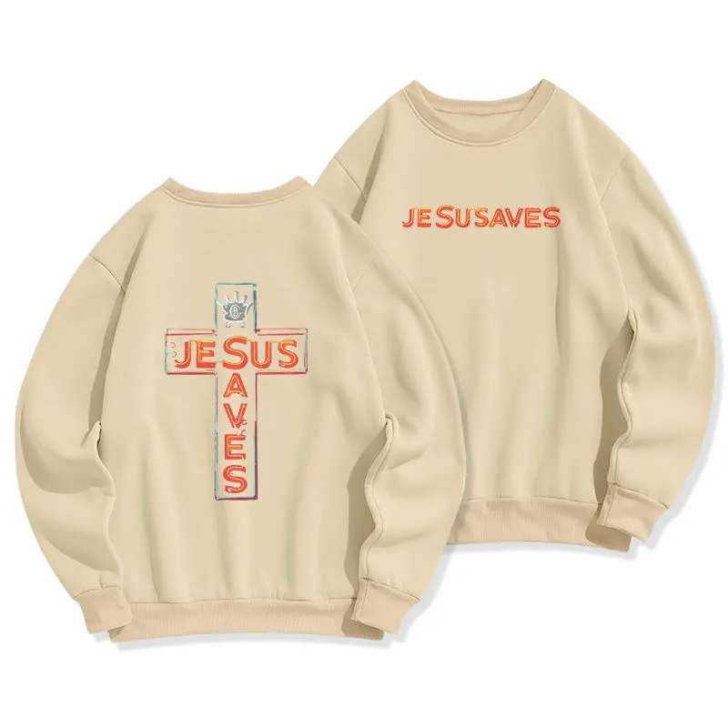 Christianartworkshop Jesus Saves Cross Graphic Faith Statement Fleece Lined Polyester Sweatshirt sold by Christian Art Workshop product image thumbnail 4