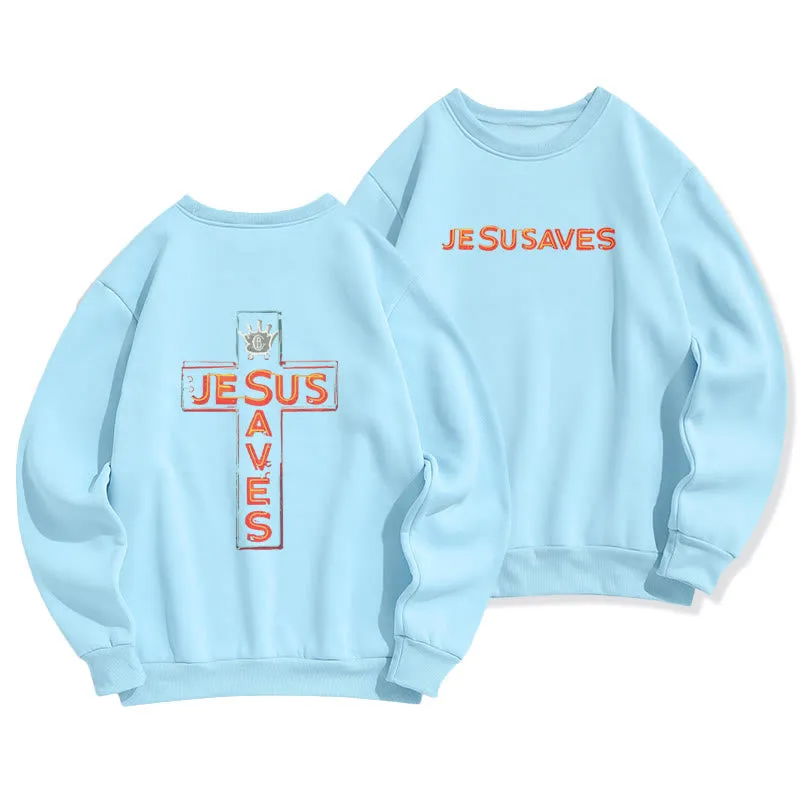 Christianartworkshop Jesus Saves Cross Graphic Faith Statement Fleece Lined Polyester Sweatshirt sold by Christian Art Workshop product image thumbnail 5