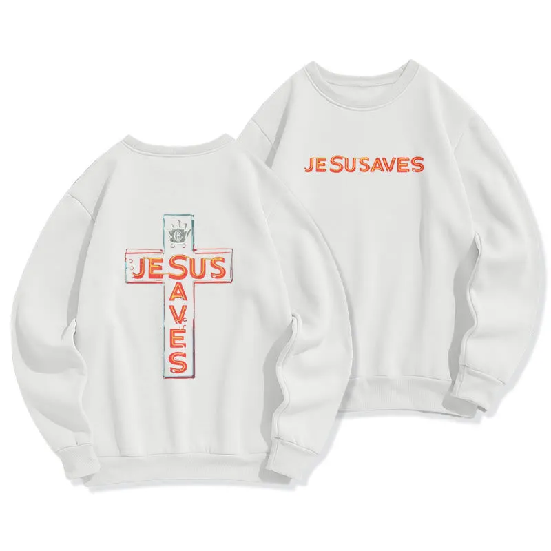 Christianartworkshop Jesus Saves Cross Graphic Faith Statement Fleece Lined Polyester Sweatshirt sold by Christian Art Workshop product image thumbnail 3