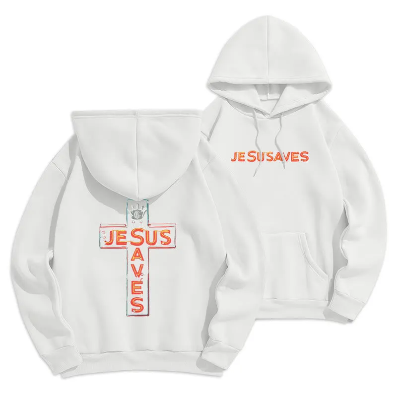 Christianartworkshop Jesus Saves Cross Graphic Faith Statement Fleece Lined Polyester Hoodie sold by Christian Art Workshop product image thumbnail 3