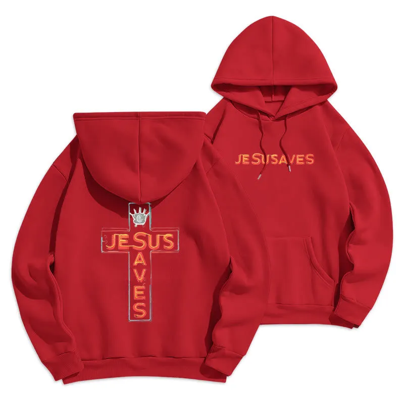 Christianartworkshop Jesus Saves Cross Graphic Faith Statement Fleece Lined Polyester Hoodie sold by Christian Art Workshop product image thumbnail 4