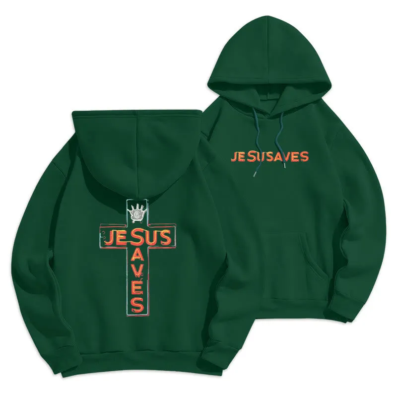 Christianartworkshop Jesus Saves Cross Graphic Faith Statement Fleece Lined Polyester Hoodie sold by Christian Art Workshop product image thumbnail 5