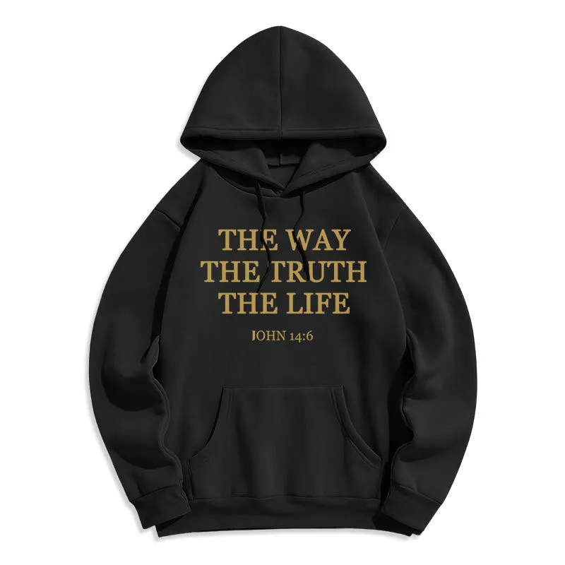 Christianartworkshop The Way The Truth The Life Scripture Fleece Lined Polyester Hoodie sold by Christian Art Workshop
