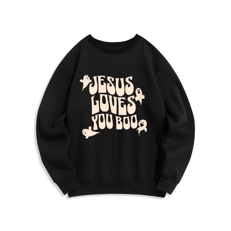 Christianartworkshop Jesus Loves You Boo Fleece Lined Polyester Sweatshirt sold by Christian Art Workshop