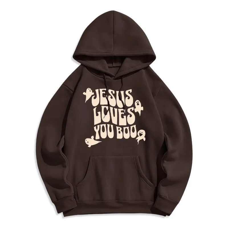 Christianartworkshop Jesus Loves You Boo Fleece Lined Polyester Hoodie sold by Christian Art Workshop product image thumbnail 3