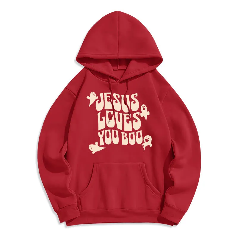 Christianartworkshop Jesus Loves You Boo Fleece Lined Polyester Hoodie sold by Christian Art Workshop product image thumbnail 4
