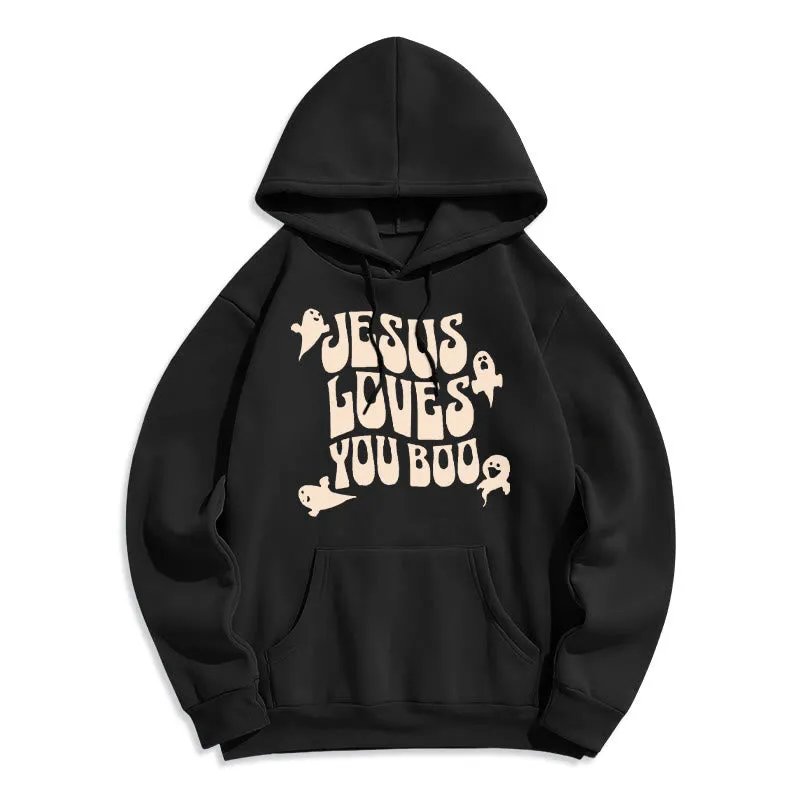 Christianartworkshop Jesus Loves You Boo Fleece Lined Polyester Hoodie sold by Christian Art Workshop