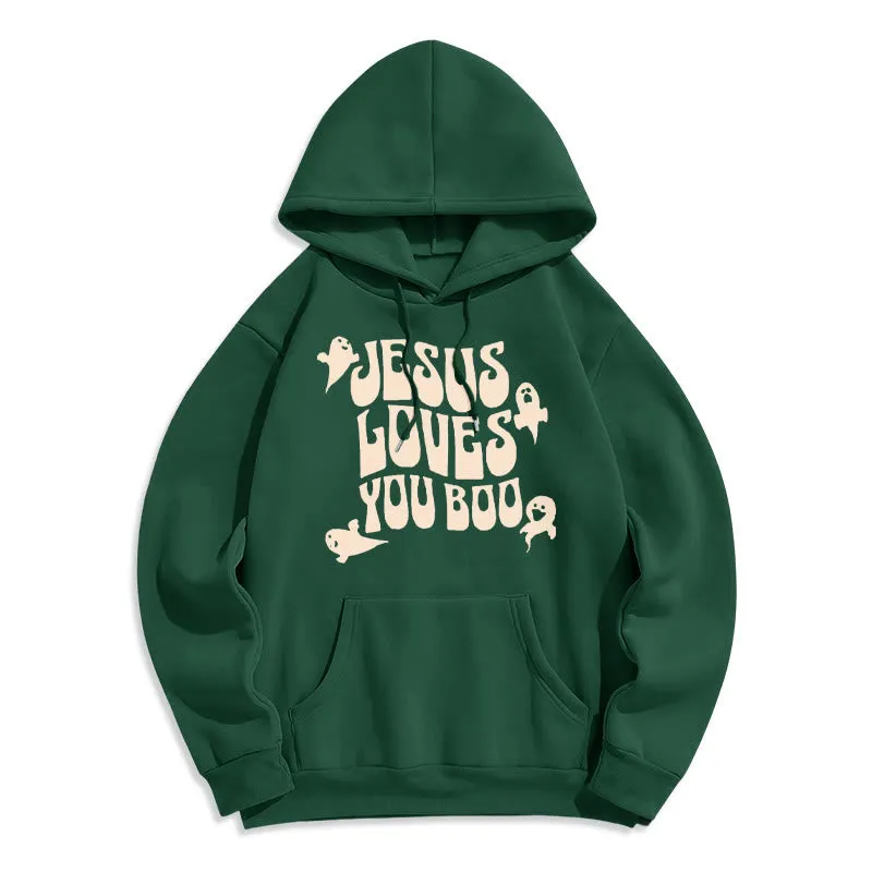 Christianartworkshop Jesus Loves You Boo Fleece Lined Polyester Hoodie sold by Christian Art Workshop product image thumbnail 5