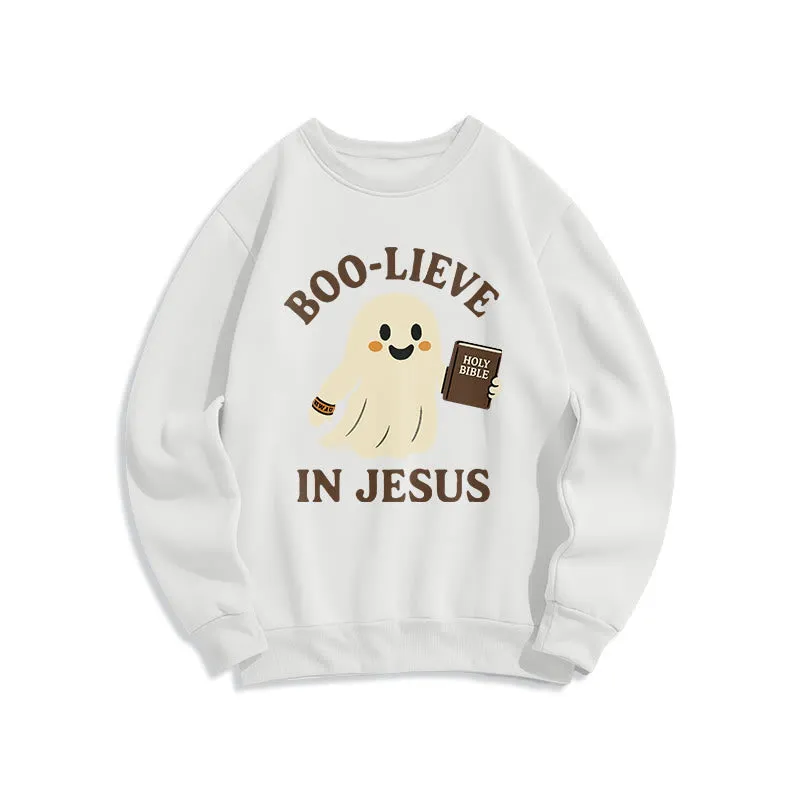 Christianartworkshop Boo-Lieve in Jesus Faith Over Fear Fleece Lined Polyester Sweatshirt sold by Christian Art Workshop product image thumbnail 3
