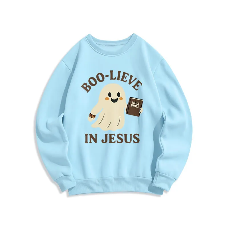 Christianartworkshop Boo-Lieve in Jesus Faith Over Fear Fleece Lined Polyester Sweatshirt sold by Christian Art Workshop product image thumbnail 4