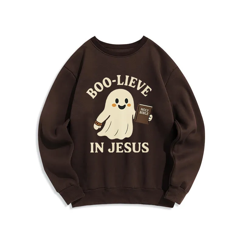 Christianartworkshop Boo-Lieve in Jesus Faith Over Fear Fleece Lined Polyester Sweatshirt sold by Christian Art Workshop