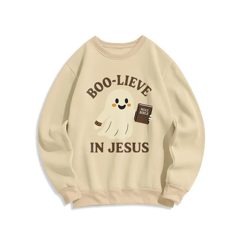 Christianartworkshop Boo-Lieve in Jesus Faith Over Fear Fleece Lined Polyester Sweatshirt sold by Christian Art Workshop product image thumbnail 5
