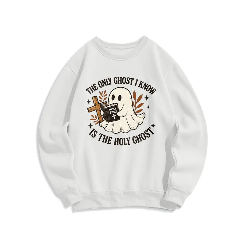 Christianartworkshop Ghost-Free Except the Holy One Fleece Lined Polyester Sweatshirt sold by Christian Art Workshop