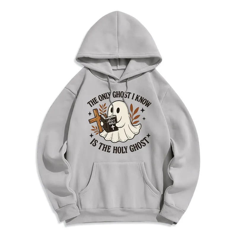 Christianartworkshop Ghost-Free Except the Holy One Fleece Lined Polyester Hoodie sold by Christian Art Workshop product image thumbnail 4