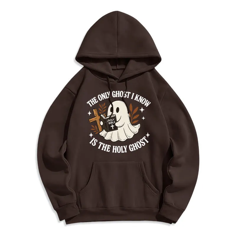 Christianartworkshop Ghost-Free Except the Holy One Fleece Lined Polyester Hoodie sold by Christian Art Workshop product image thumbnail 5