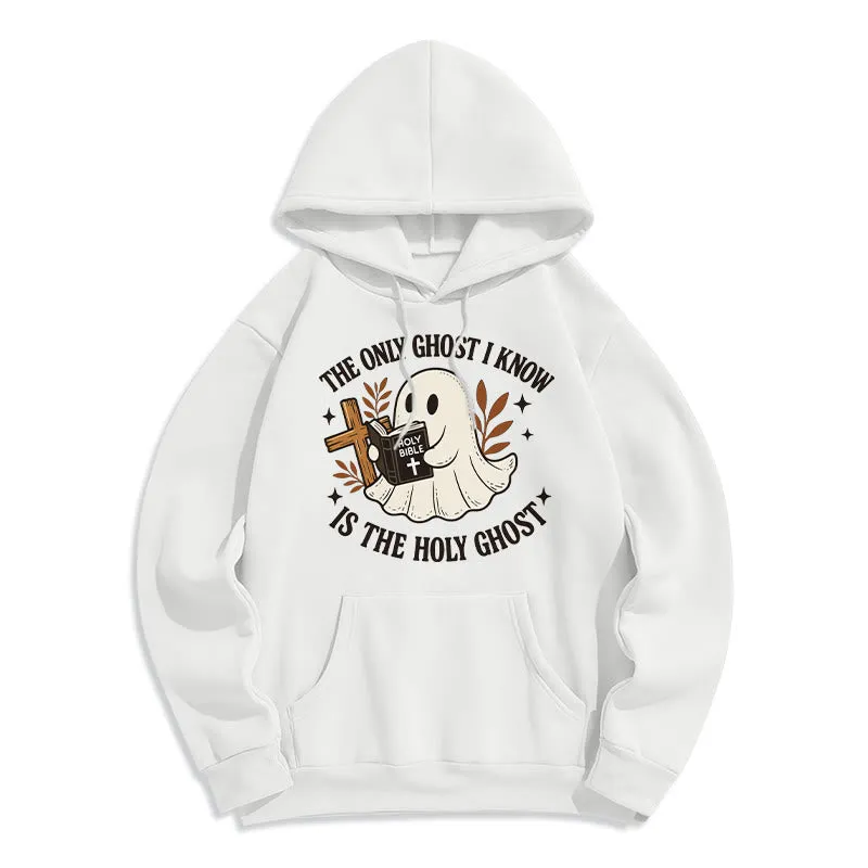 Christianartworkshop Ghost-Free Except the Holy One Fleece Lined Polyester Hoodie sold by Christian Art Workshop product image thumbnail 3