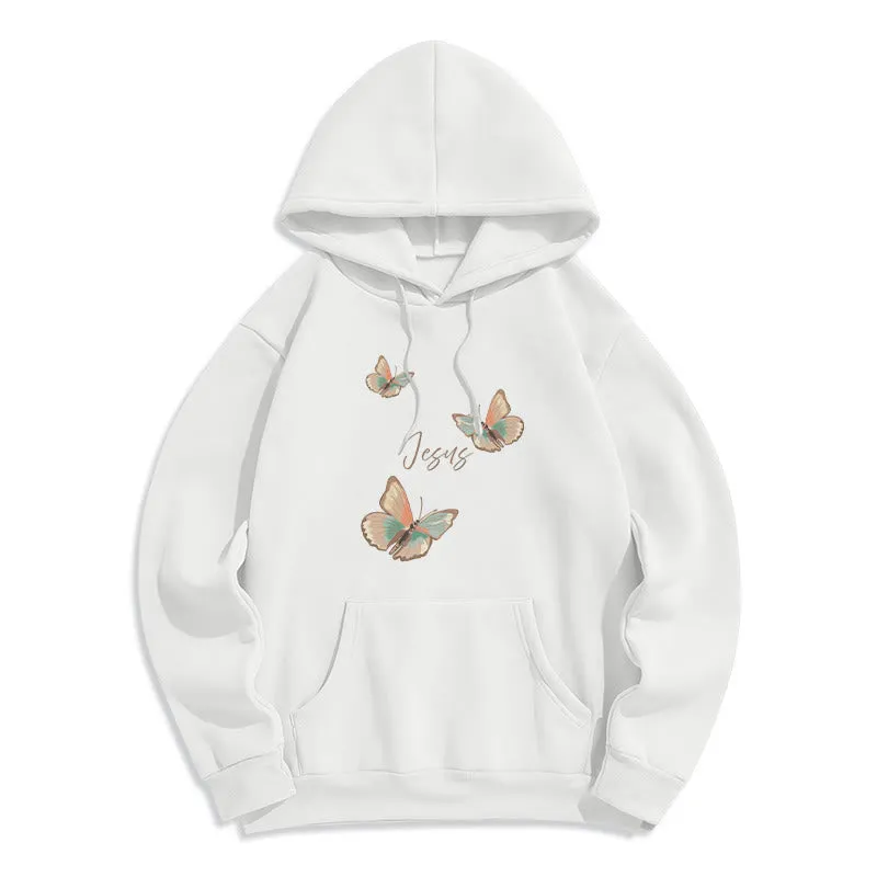 Christianartworkshop Gentle Style Butterfly Whisper of Jesus Fleece Lined Polyester Hoodie sold by Christian Art Workshop product image thumbnail 3