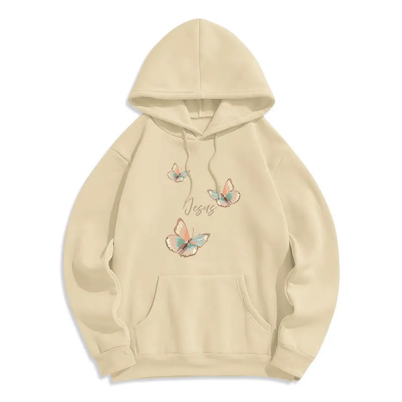 Christianartworkshop Gentle Style Butterfly Whisper of Jesus Fleece Lined Polyester Hoodie sold by Christian Art Workshop product image thumbnail 4
